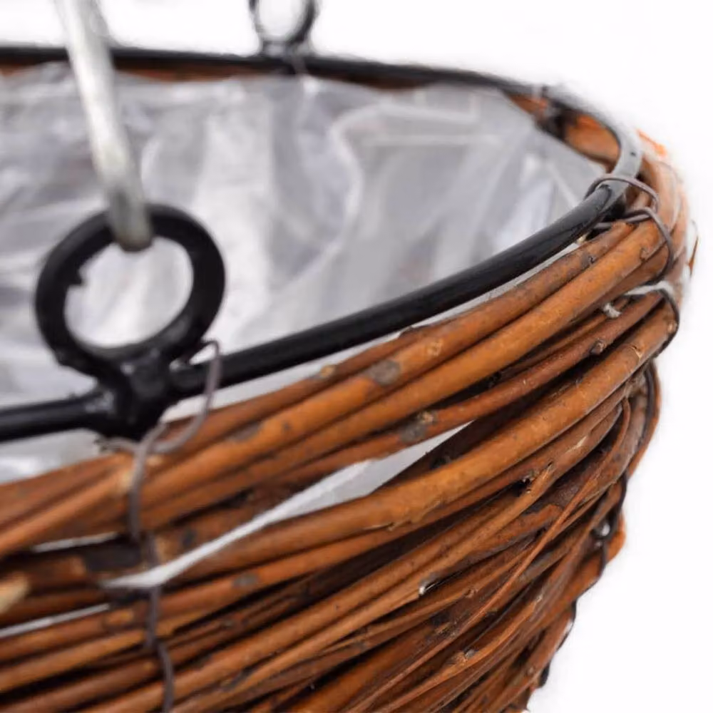 Berkfield Home Set of 4 Hanging Round Willow Baskets with Liners and Chains, Brown – 3