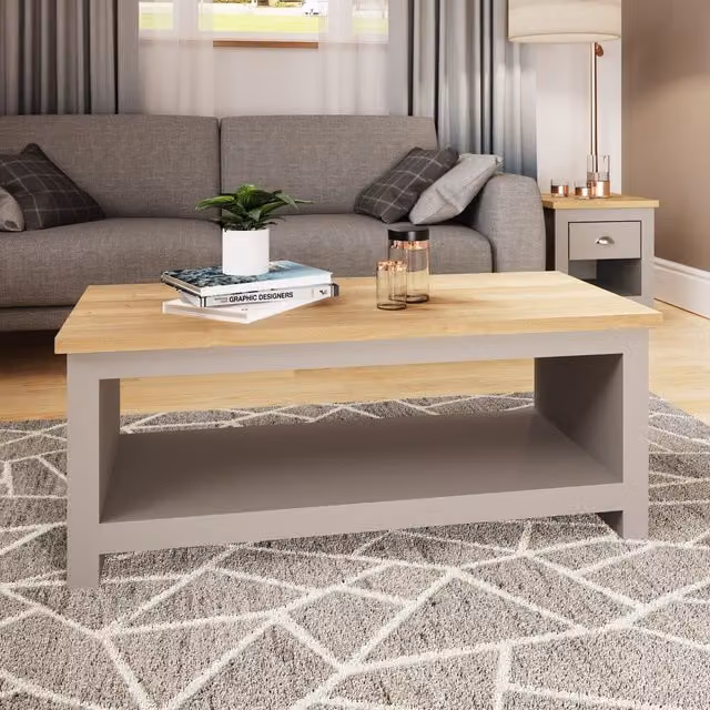 Lisbon Rustic Wood Coffee Table in Light Grey