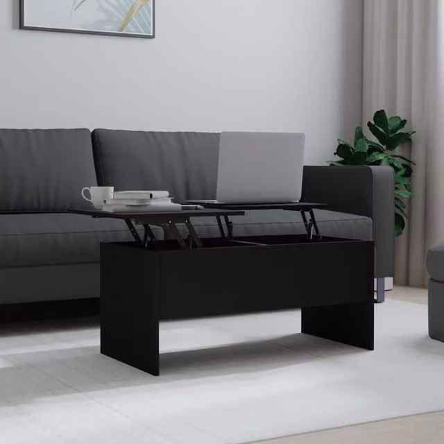Berkfield Home Modern Black Rectangular Coffee Table with Lift Mechanism, W: 102 cm, D: 50.5 cm, H: 46.5 cm