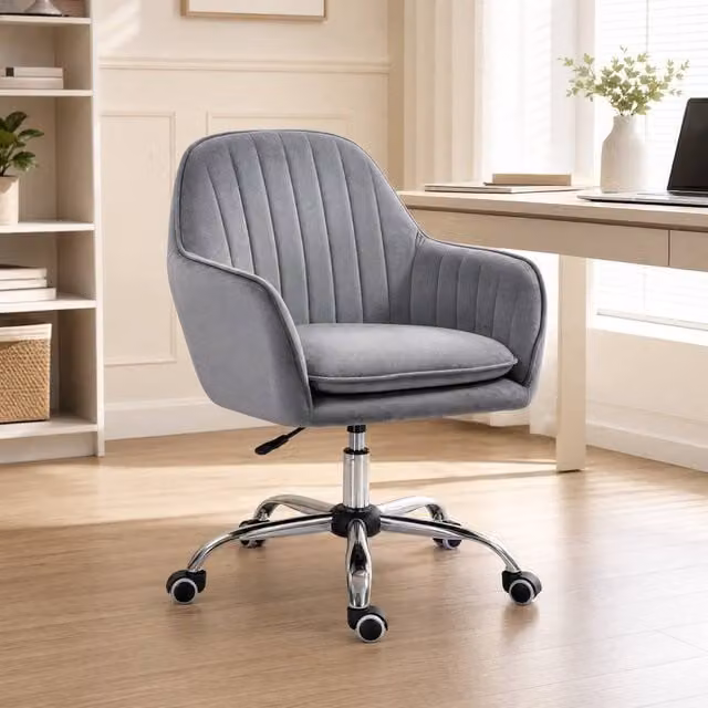 STILVORA Modern Grey Velvet Task Chair with Armrests and Castors for Home Office