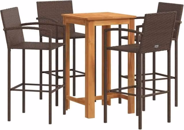 Berkfield Home 5 Piece Modern Garden Bar Set in Brown Solid Acacia Wood and Poly Rattan