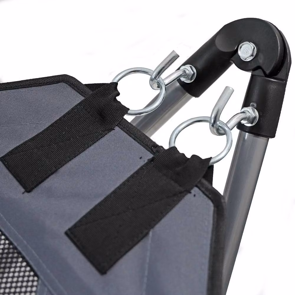 NESTLUNE Grey Fabric Hammock with Metal Stand and Sun Canopy for Garden and Terrace – 4
