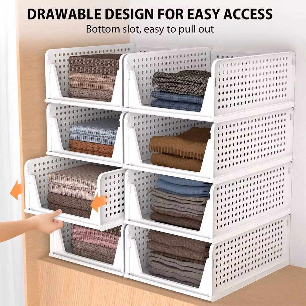 Kelvenix 4 Pack Stackable Wardrobe Storage Organiser Drawers in White – 2
