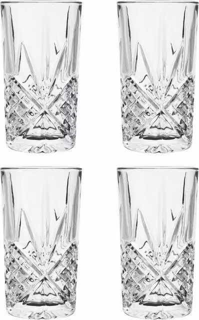 Orsina Beaufort Set of 4 Crystal High Ball Tumbler Glasses in Transparent