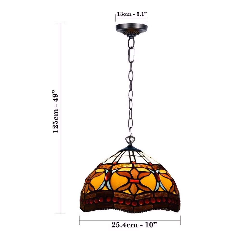 NESTLUNE Tiffany Style Handcrafted Stained Glass Pendant Lamp in Multicolour and Black – 2