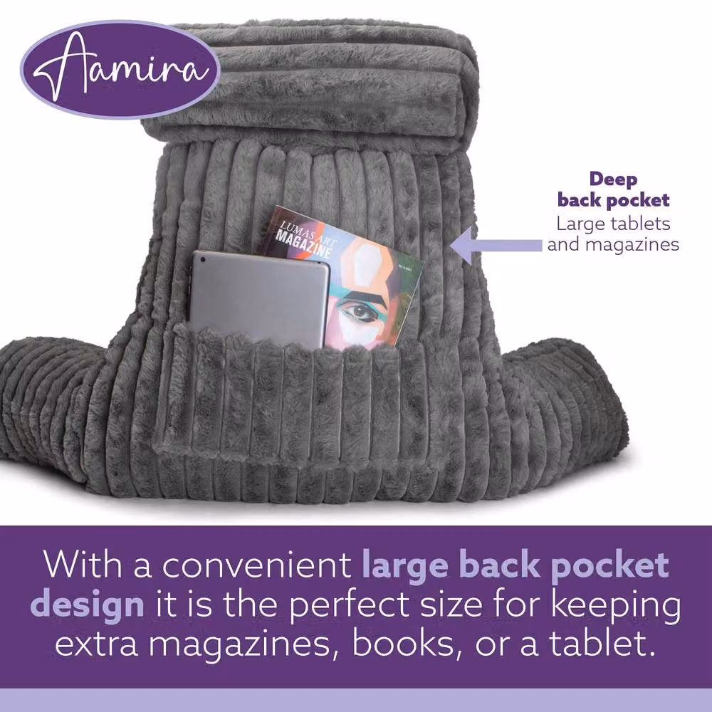 Aamira Grey Faux Fur Ribbed Memory Foam Reading Pillow Wedge Support Cushion W/D/H: 50 x 50 x 66 cm – 6