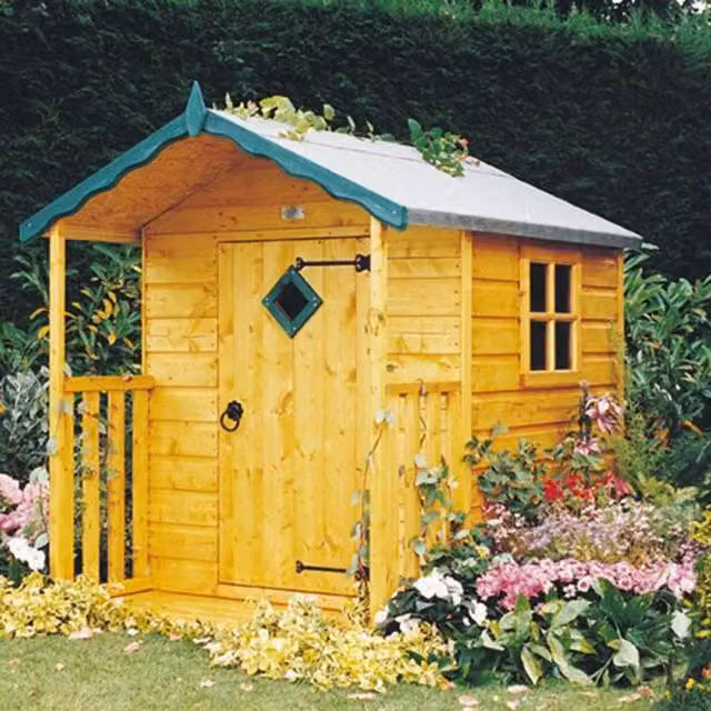 Shires Hide Verandah Childrens Playhouse with Single Door and Fixed Window, Light Brown, W/D/H: 120 x 120 x 158 cm