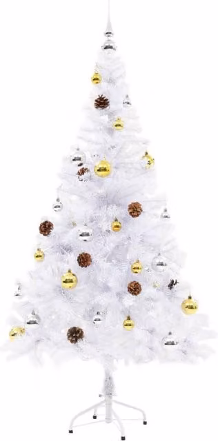 Berkfield Home Pre-lit Artificial Christmas Tree with Baubles in White, Gold and Silver, Height: 150 cm – 1