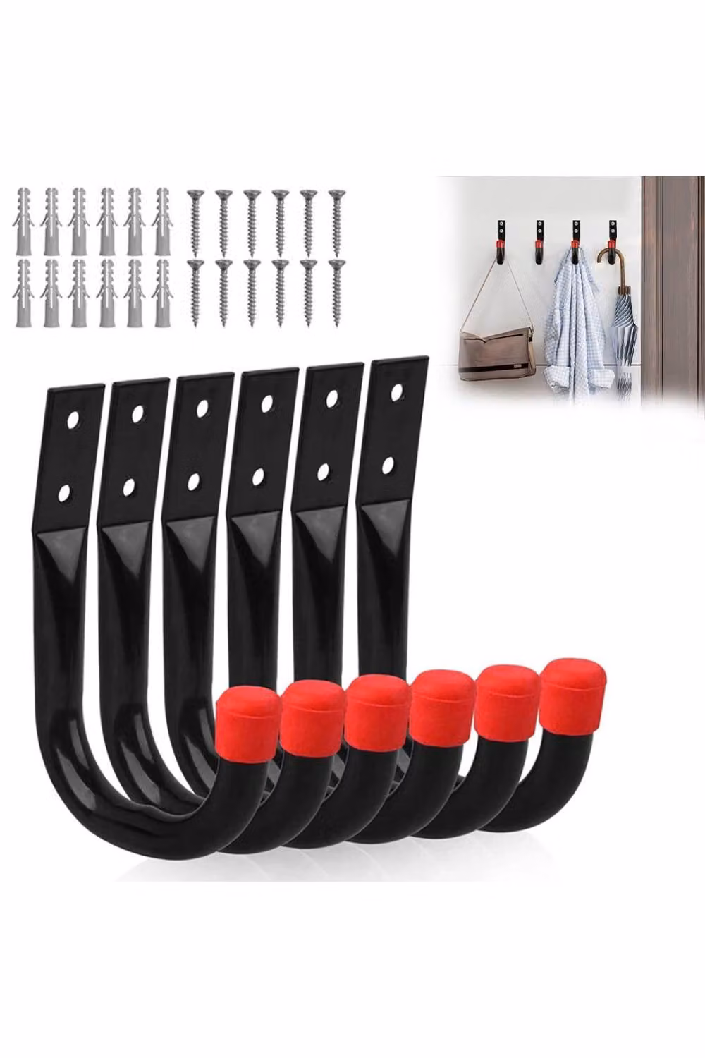 KDMD 6-Pack Heavy Duty Steel Wall Mounted Utility Hook Organiser in Black – 3