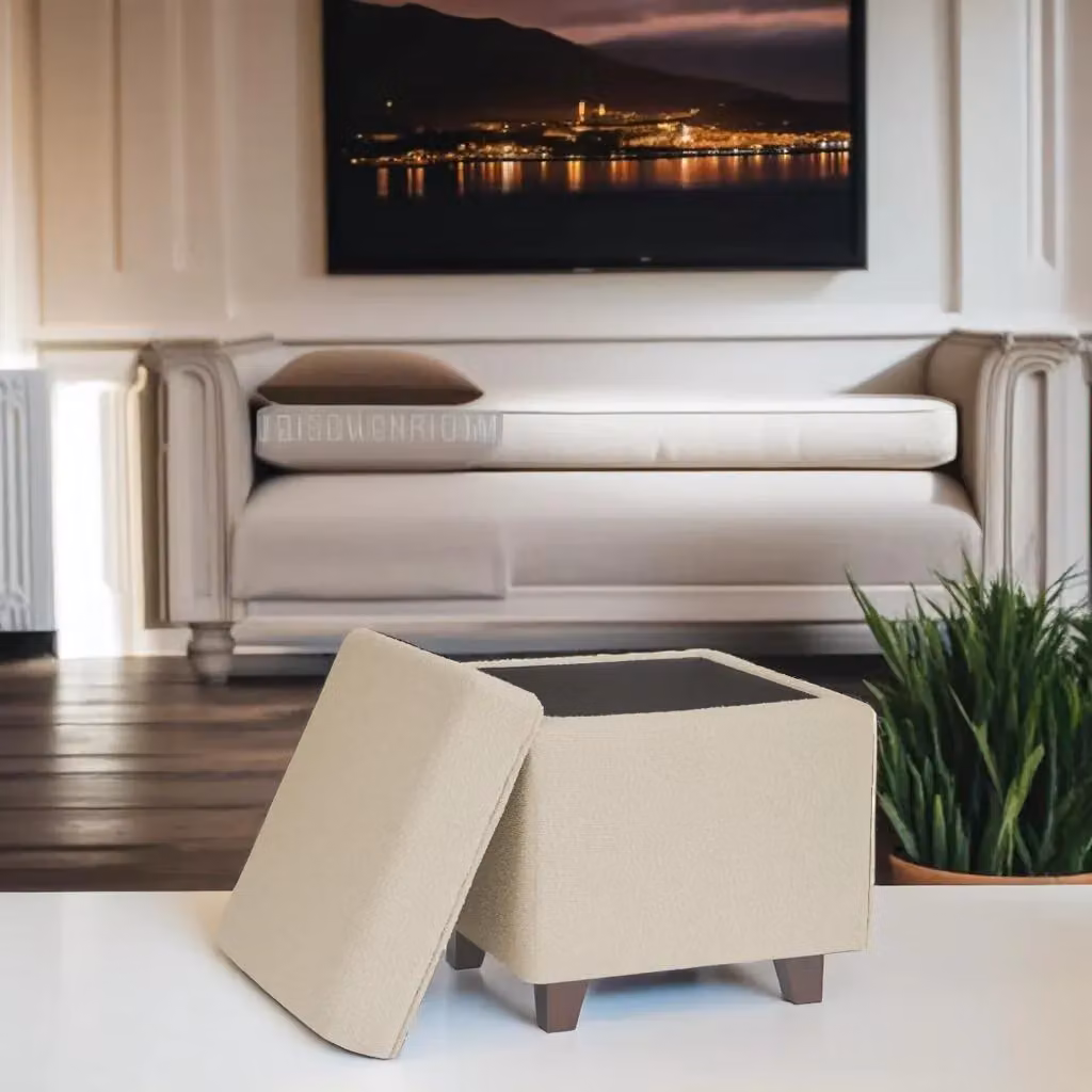 Luxury Living Boucle Fabric Ottoman Footstool with Storage in Beige – 2