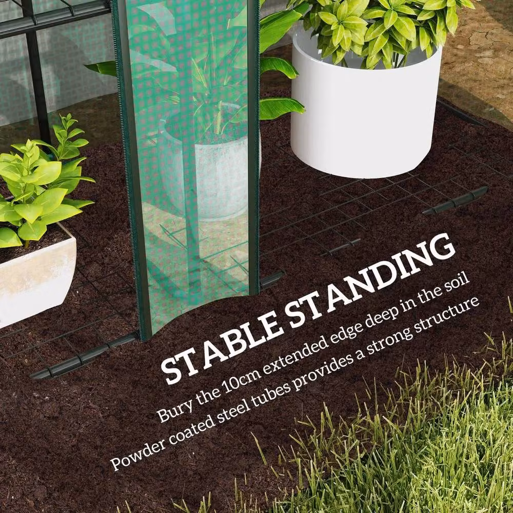 Kelvenix 3 Tier Green Lean-to Mini Greenhouse with PE Cover and Steel Frame – 2