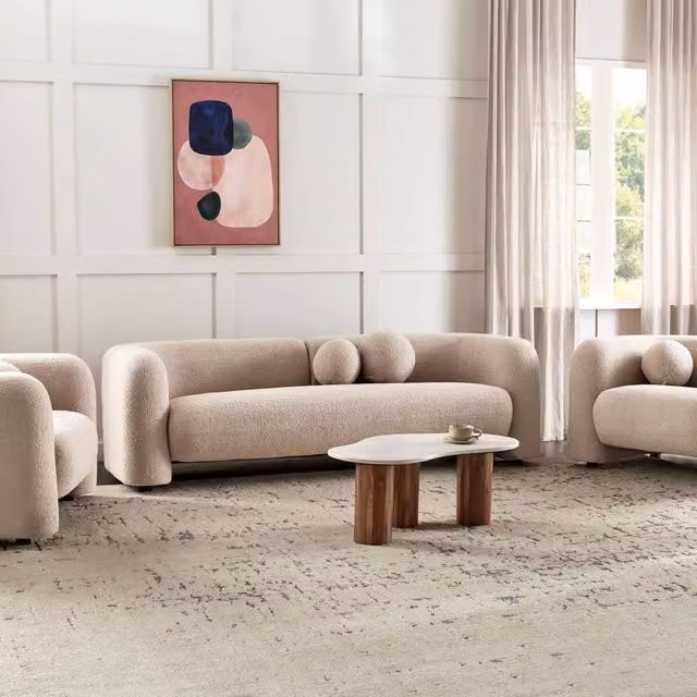 Wyld and Coco 5-Seater Bouclé Sofa Set with Armchair and Scatter Cushions in Beige