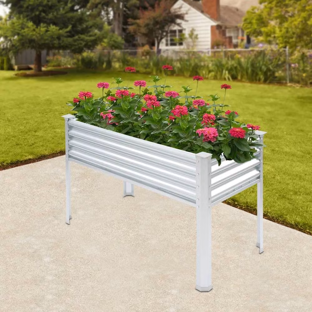 EONLION Metal Raised Garden Bed Elevated Planter in Silver, W/D/H: 120 x 80 x 60 cm – 2