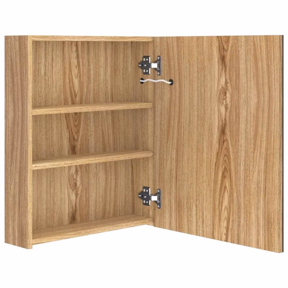Berkfield Home LED Bathroom Mirror Cabinet in Brown Oak, W: 50 cm, D: 14 cm, H: 60 cm – 3