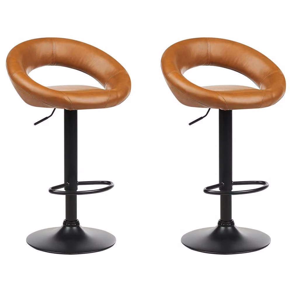 Wyld and Coco Set of 2 Golden Brown Faux Leather Bar Stools with 360 Degree Swivel and Gas Lift – 2