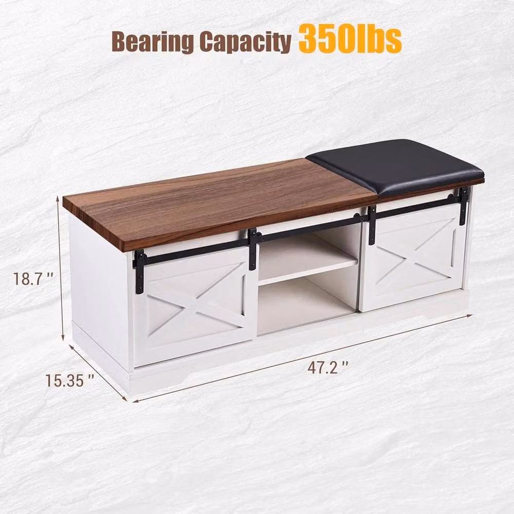 VOGREX Cushioned Shoe Storage Bench in White and Multicolour with Synthetic Leather and Wood Finish – 2