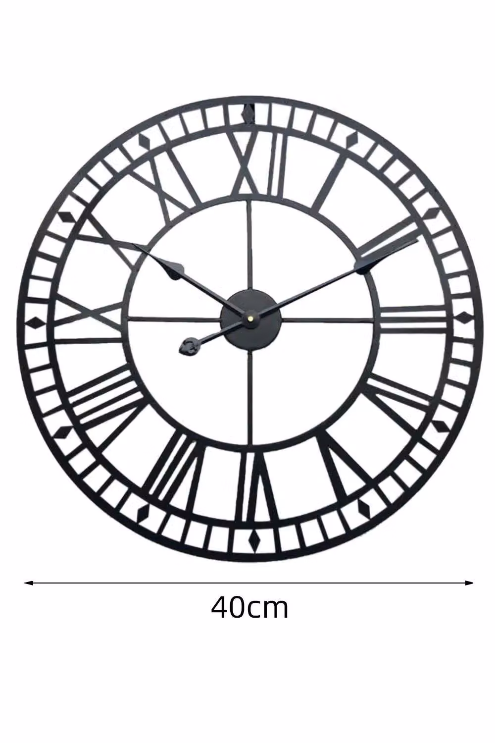 H&O Direct Black Metal Industrial Round Roman Numeral Skeleton Wall Clock, Diameter: 40 cm – 2