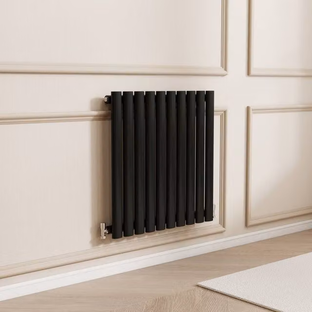 Banyetti Orva Black Horizontal Single Oval Column Radiator, W: 60.0 cm, H: 59.0 cm