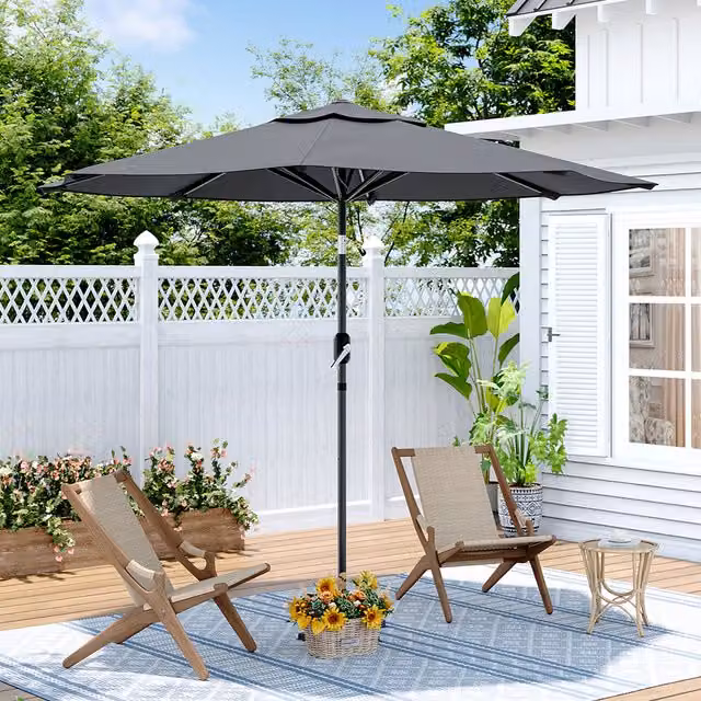 Kidkid Modern Metal Patio Umbrella with Central Pole in Black or Grey