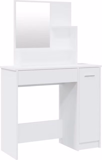 Berkfield Home Classic Dressing Table with Mirror in White, W: 86.5 cm, D: 35 cm, H: 136 cm