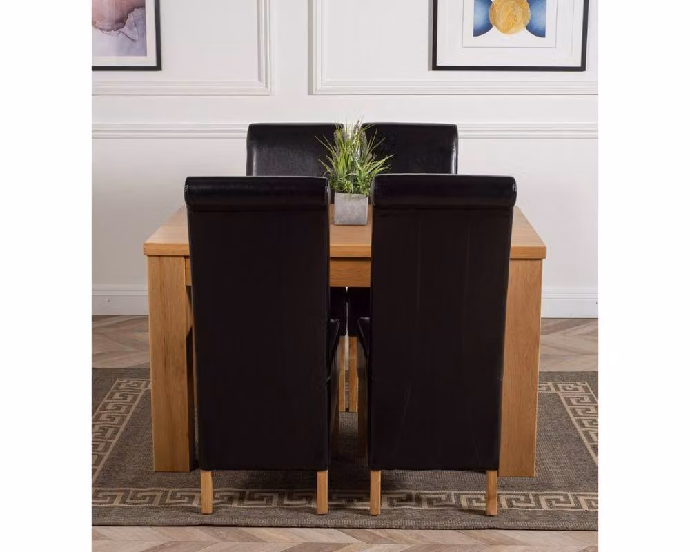 Thats Furniture Dakota Oak Dining Table and 4 Black Leather Chairs Set, W: 127 cm, D: 82 cm, H: 77 cm – 6