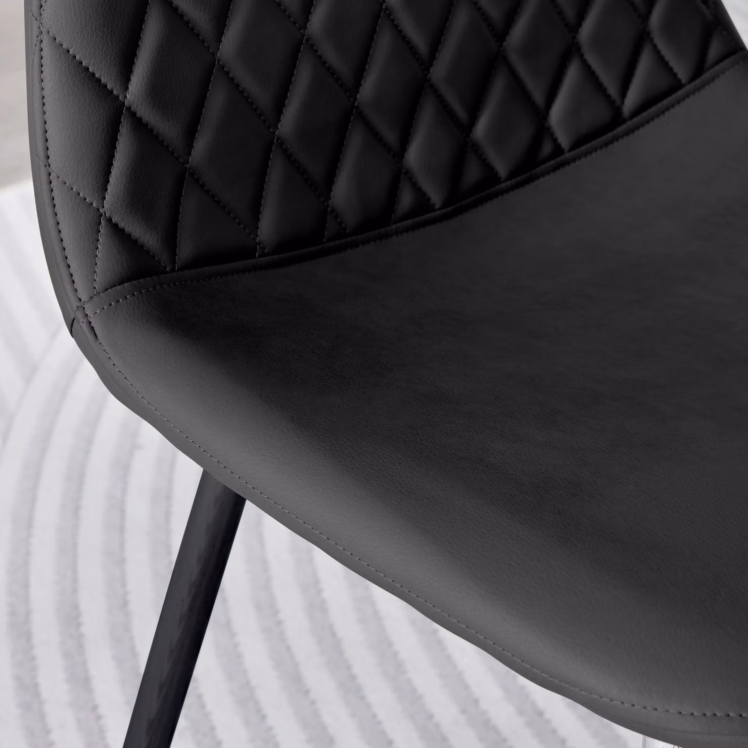 FurnitureboxUK Set of 2 Corona Faux Leather Dining Chairs with Black Metal Legs - Black – 3