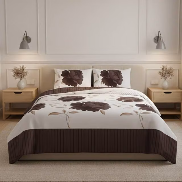 Snug City Reversible Floral Duvet Set and Pillowcase in Brown, W: 140 cm, L: 200 cm – 1