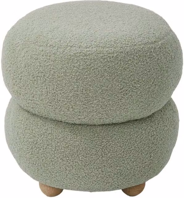 KORVIXA Round Green Bouclé Teddy Fleece Footstool and Dressing Table Stool, Diameter: 100 cm – 1