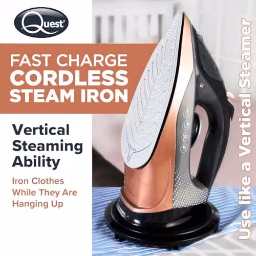 Quest Cordless Steam Iron with Ceramic Non-Stick Plate, 2400W, Rose Gold – 7