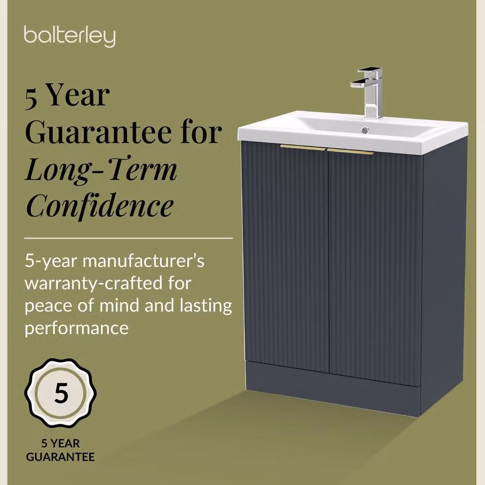 Balterley Fluted Front 2 Soft Close Door Vanity Basin Unit, Dark Grey, W: 60 cm, H: 85 cm – 5