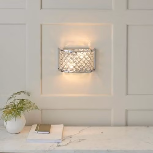 Netlighting Hudson 2 Light Indoor Wall Light in Chrome with Transparent Crystal E14 – 2