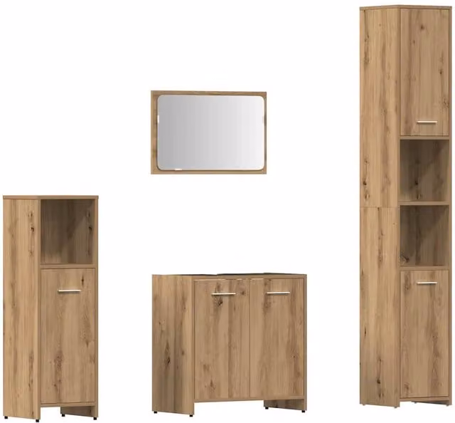 Berkfield Home 4 Piece Artisan Oak Bathroom Furniture Set in Brown