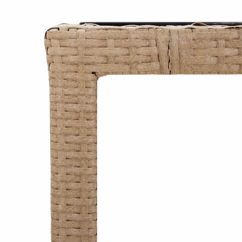 Berkfield Home Beige Poly Rattan Garden Table with Tempered Glass Top, W/D/H: 90 x 90 x 75 cm – 3