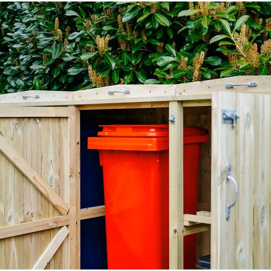 Buttercup Farm Shireburn Bin Store in Brown, Fits 2x 180L/240L Wheelie Bins and 6x Boxes, W/D/H: 149 x 80.4 x 120 cm – 3
