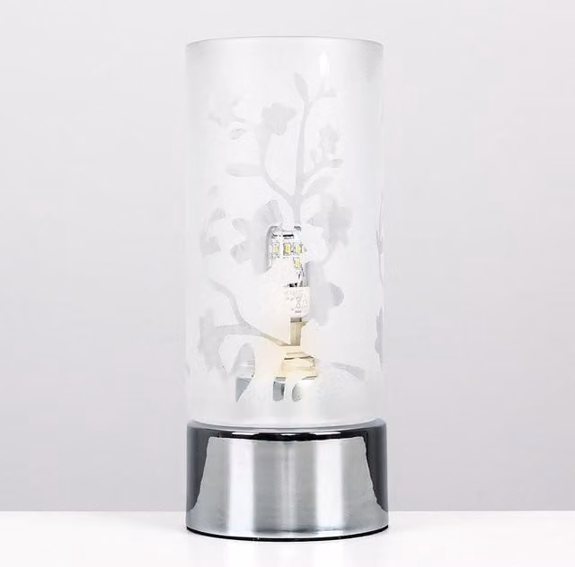 ValueLights Florette Modern Glass and Polished Chrome Touch Dimmable Bedside Table Lamp in Silver