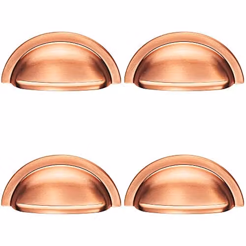 Loops Satin Copper Shell Cabinet Cup Pull Handles, 4 Pack, Fixing Centres: 76 mm