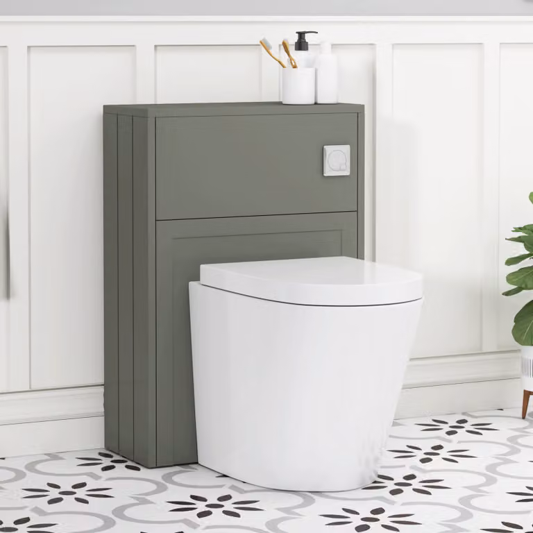 Royal Bathrooms Elmore Matt Green Traditional Back to Wall WC Unit with Rimless Ceramic Toilet and Soft Close Seat, Width: 55 cm