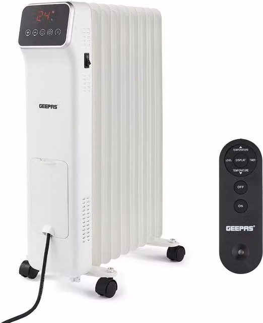 Geepas 2000W Digital Oil Filled Radiator Heater with Remote Control and Adjustable Thermostat in White, H 61.0 cm x W 36.0 cm x D 14.0 cm – 1