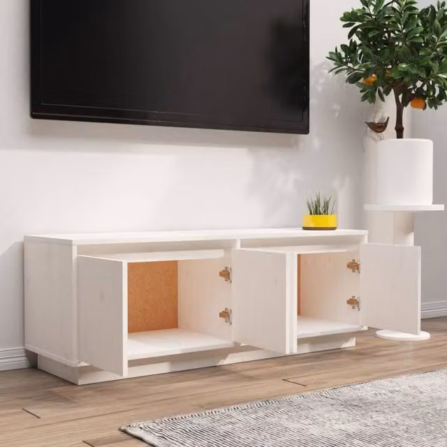 Berkfield Home White Solid Wood Pine TV Cabinet W/D/H: 110 x 34 x 40 cm