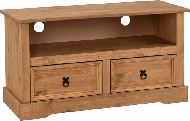 Seconique Corona Essentials 2 Drawer TV Unit in Distressed Waxed Pine Brown and Black – 1