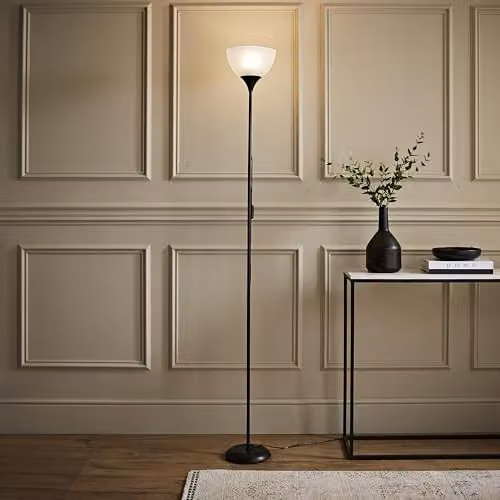 ValueLights Modern Black and Copper Uplighter Floor Lamp with White Glass Dome Shade, H: 180 cm – 2