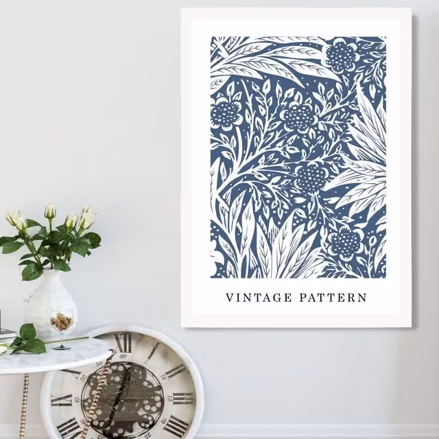 ARTZE William Morris Blue Floral Pattern Art Print with White Frame, A3 – 1