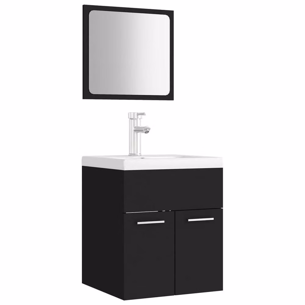 Berkfield Home Modern Black Bathroom Furniture Set with Vanity Unit and Mirror Cabinet – 2