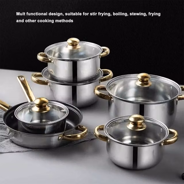 NESTLUNE 20-Piece Induction Non-Stick Stainless Steel Cookware Set in Silver