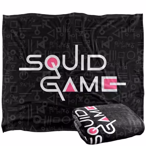 Netflix Squid Game Officially Licensed Silky Touch Super Soft Fleece Throw Blanket in White and Multicolour, W/D/H: 152 x 127 cm