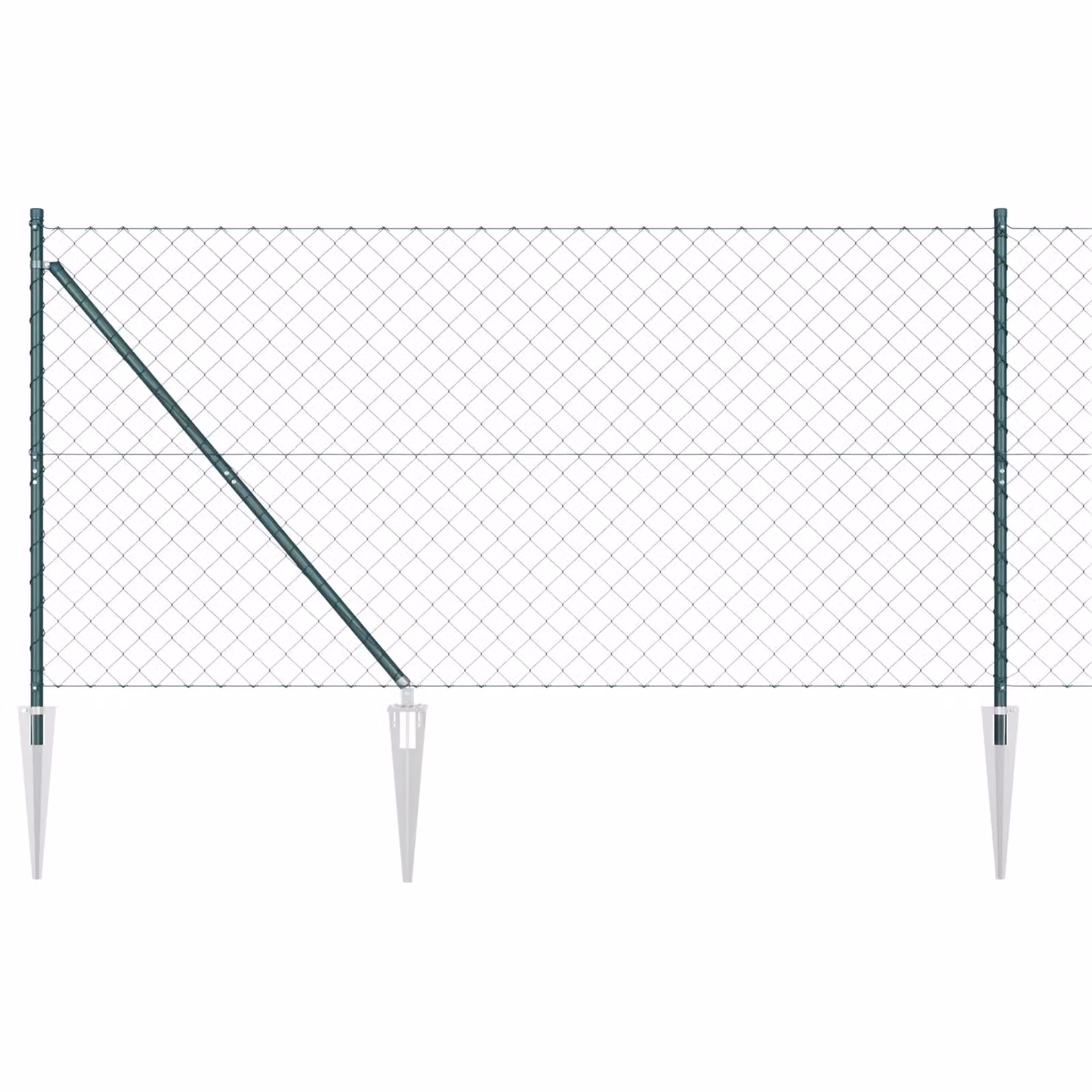 Berkfield Home Green Galvanised Steel Chain Link Fence with 13 Spike Posts, W: 25 m, H: 1.4 m – 2