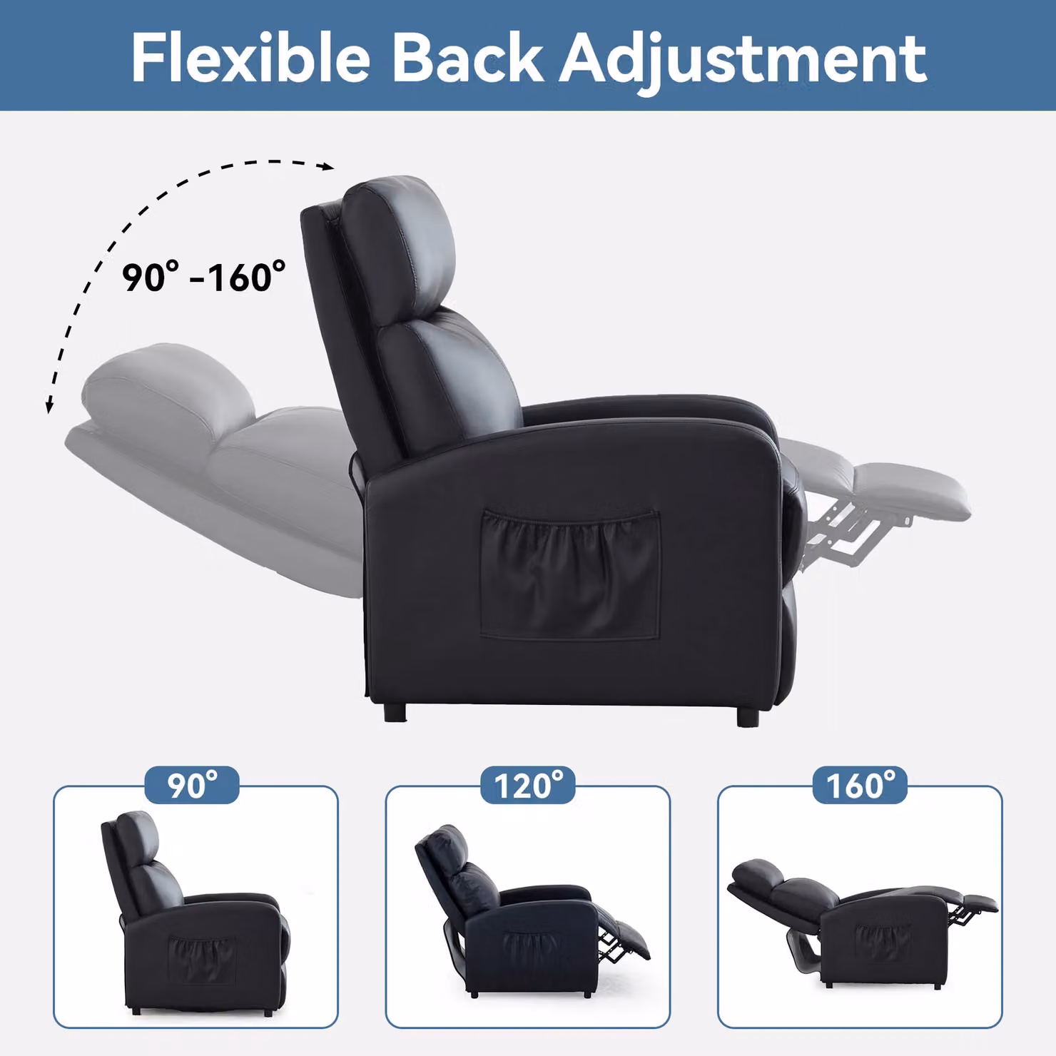 MCC Direct CozyLiving Black Faux Leather Push Back Reclining Armchair – 4