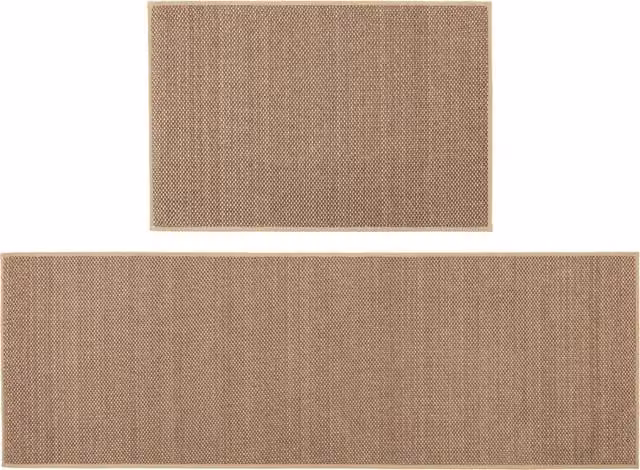 JVL Antarra Machine Washable Non-Slip Doormat and Runner Set in Beige and Brown