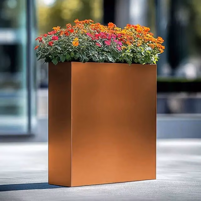 Woven Wood Bronze Galvanised Steel Trough Planter, W/D/H: 75 x 25 x 90 cm – 1