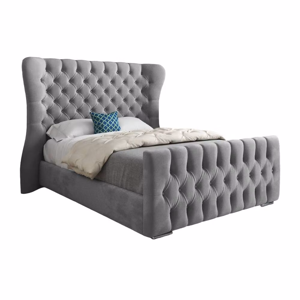 Casani Reedham Super King Upholstered Velvet Designer Bed Frame in Grey, W/D/H: 200 x 189 x 137 cm – 3